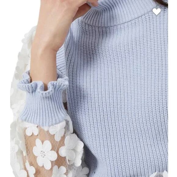 FRENCH CONNECTION Juri Mozart Floral Applique Sweater Blue White Sz S NWT {3J24} - Picture 3 of 3